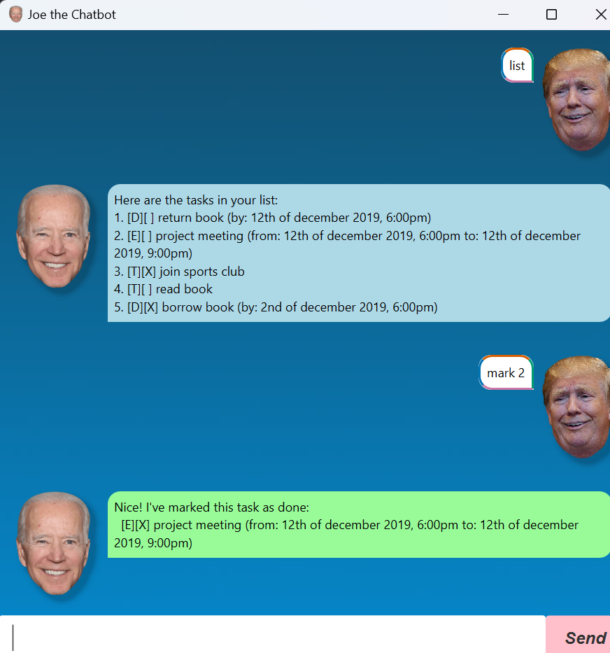 Screenshot of the beautiful Joe bot